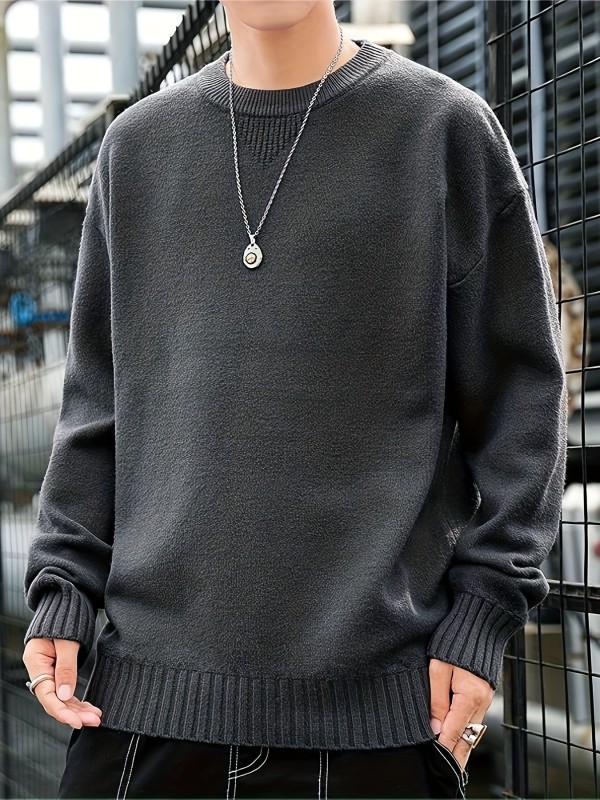 Cozy Knit Crew Neck Sweater - Soft, Warm, and Stretchy for Men - Perfect for Fall and Winter Casual Wear