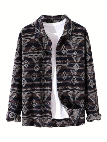 Men's unisex ethnic style shirt casual buttons long sleeve pocket shirt top