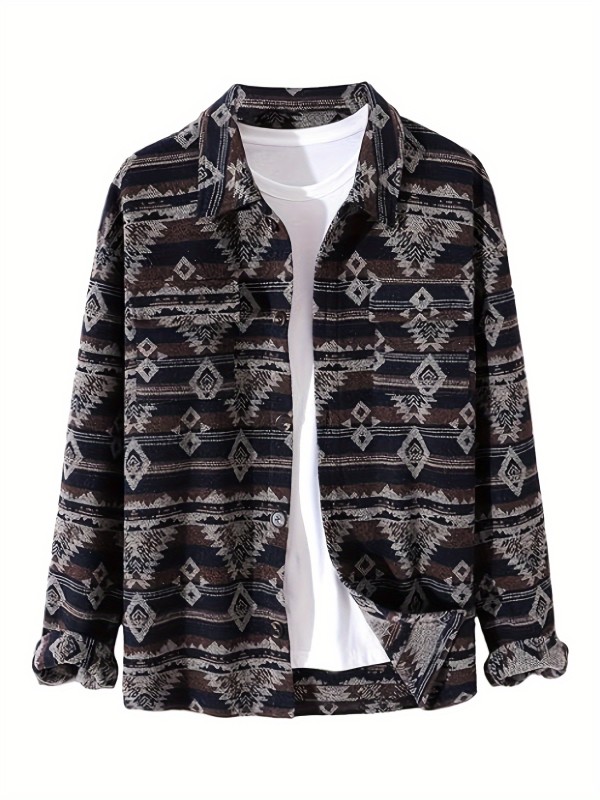 Men's unisex ethnic style shirt casual buttons long sleeve pocket shirt top