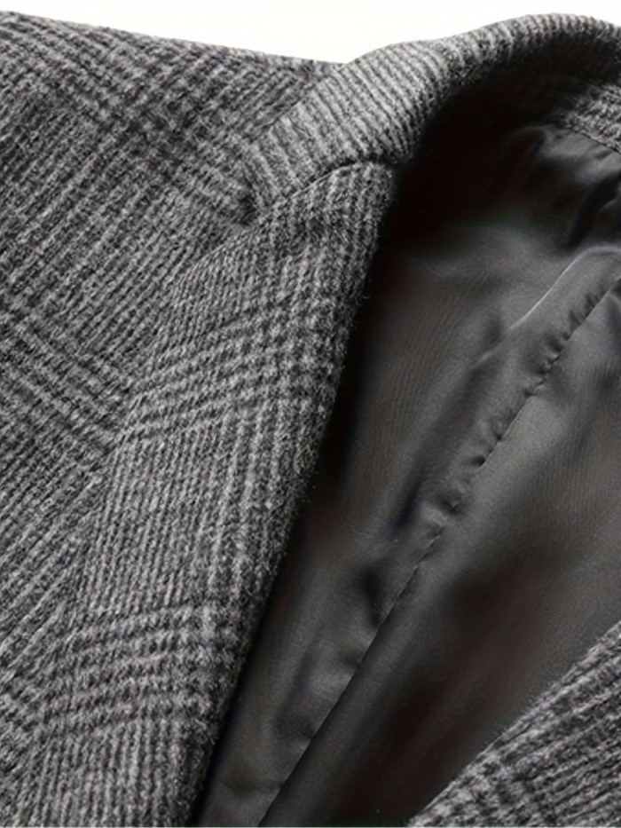 Men's Casual Plaid Blazer - Wool-Blend, Long Sleeve, Lapel Collar with Pockets for Fall\u002FWinter