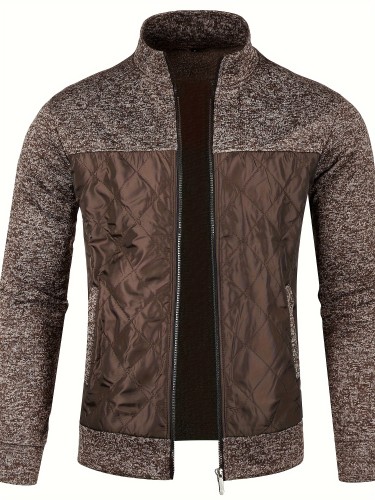 Men's Knitted Cardigan Jacket - Autumn Winter Casual Long Sleeve Regular Fit Coat with Stand Collar and Full Zip, Perfect for Everyday Wear