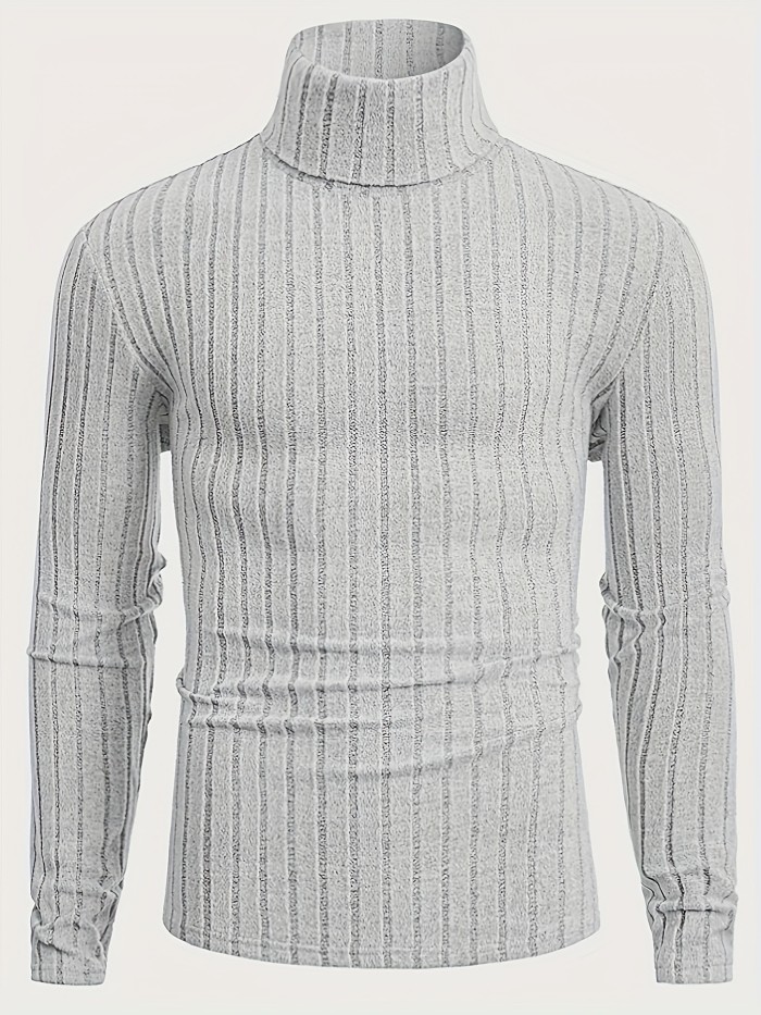 Stylish Men's Knitted Pullover Sweater - Casual Breathable Long Sleeve Turtle Neck for Spring and Fall