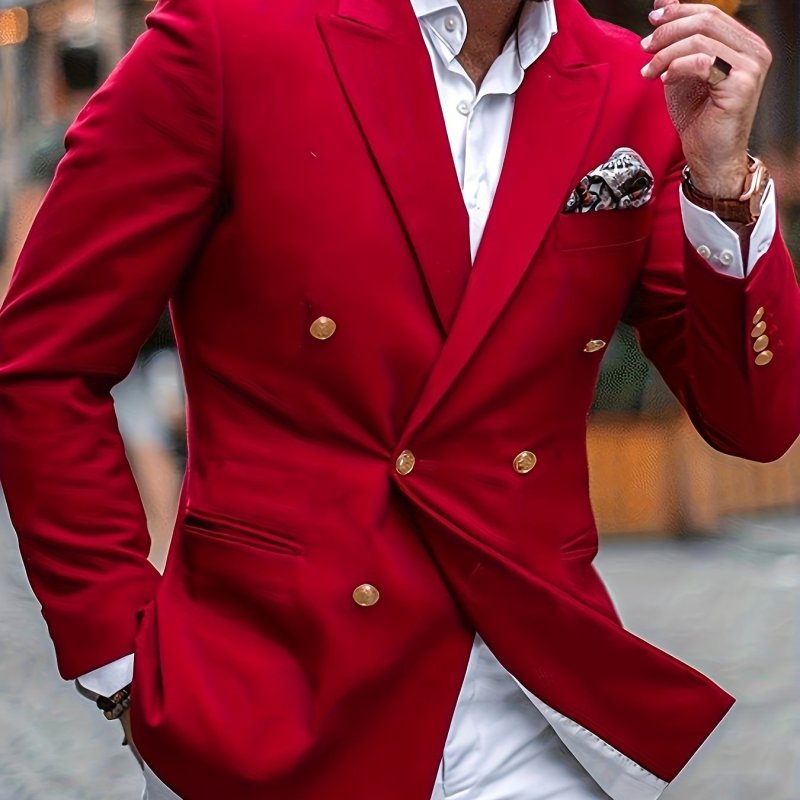 Men's Solid Color Business Blazer - Polyester Work Sport Coat with Lapel Collar, Non-Stretch Fabric, Regular Fit Woven Jacket for Spring\u002FFall