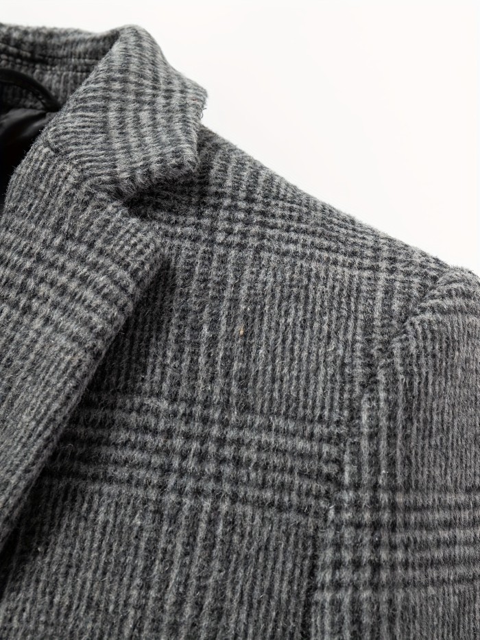 Men's Casual Plaid Blazer - Wool-Blend, Long Sleeve, Lapel Collar with Pockets for Fall\u002FWinter