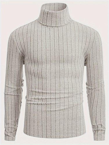 Stylish Men's Knitted Pullover Sweater - Casual Breathable Long Sleeve Turtle Neck for Spring and Fall