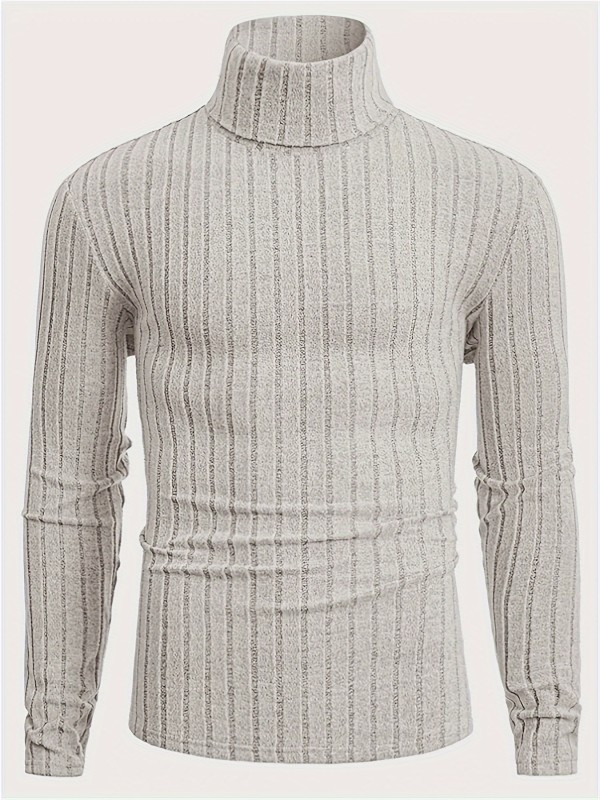 Stylish Men's Knitted Pullover Sweater - Casual Breathable Long Sleeve Turtle Neck for Spring and Fall