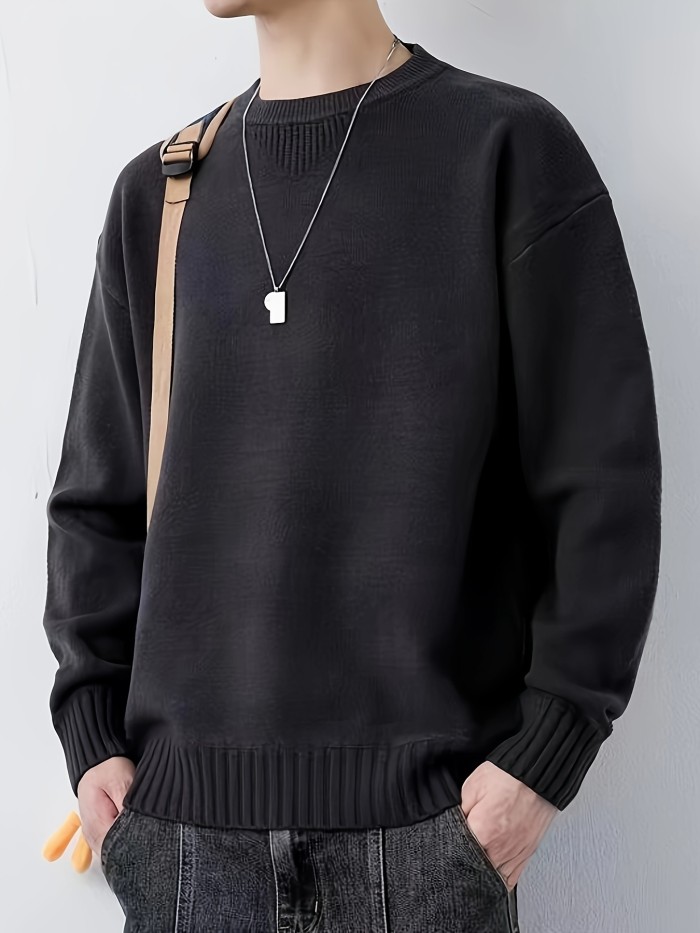 Cozy Knit Crew Neck Sweater - Soft, Warm, and Stretchy for Men - Perfect for Fall and Winter Casual Wear