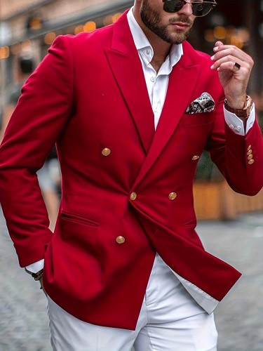 Men's Solid Color Business Blazer - Polyester Work Sport Coat with Lapel Collar, Non-Stretch Fabric, Regular Fit Woven Jacket for Spring\u002FFall