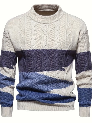 Stylish Solid Knit Pullover Sweater - Men's Casual Mid-Stretch Breathable Long Sleeve Crew Neck Top for City Walk, Street Hanging, Outdoor Activities - Soft, Comfortable, and Versatile