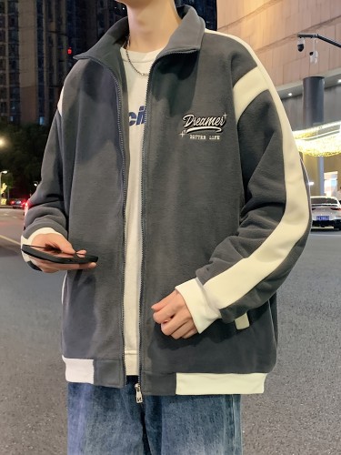 Men's Stylish Nature Pattern Polar Fleece Warm Jacket With Pockets, Casual Breathable Lapel Zip Up Long Sleeve Top For Winter Outdoor Activities