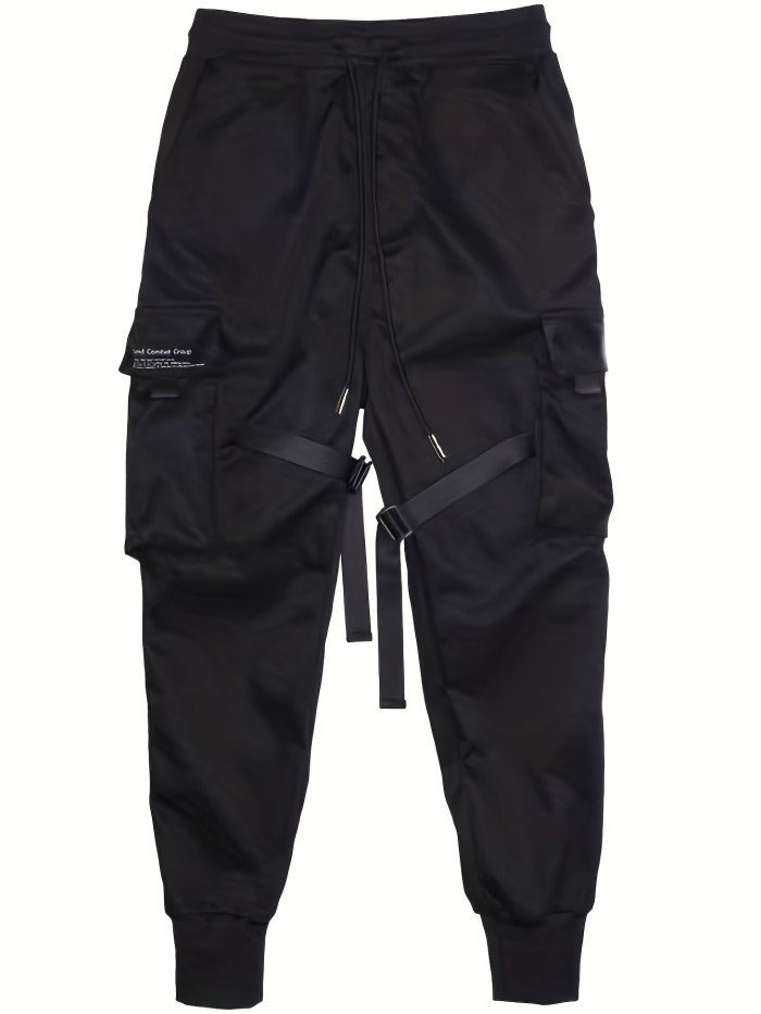 Mens Versatile Black Cargo Pants - Relaxed Fit with Multiple Pockets - Comfortable Streetwear for Casual and Outdoor Wear