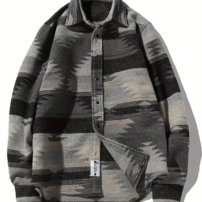 Vintage Ethnic Style Long-Sleeve Shirt - Loose Fit, Brushed, Thickened, Fall\u002FWinter Season, Women's Fashionable Jacket Shirt with Cozy Fabric and Relaxed Silhouette