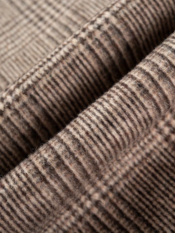 Men's Casual Plaid Blazer - Wool-Blend, Long Sleeve, Lapel Collar with Pockets for Fall\u002FWinter