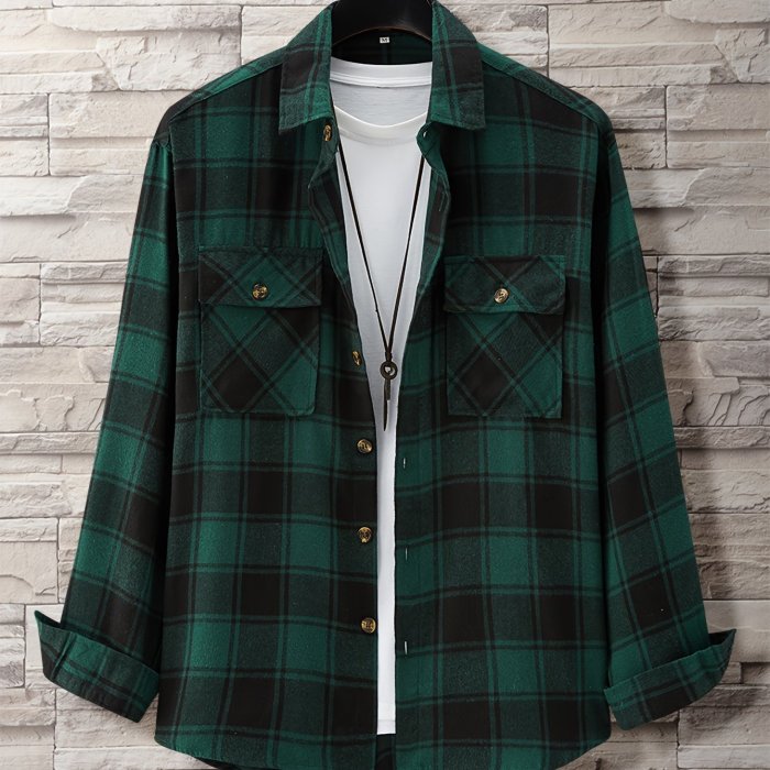 Stylish Tribal Geometry Shirt - Button-Down Shirts with Chest Pocket, Casual Lapel, Long Sleeve, Fall Winter Outdoor Wear, Perfect for Men's Casual Daily Life and Outdoor Activities