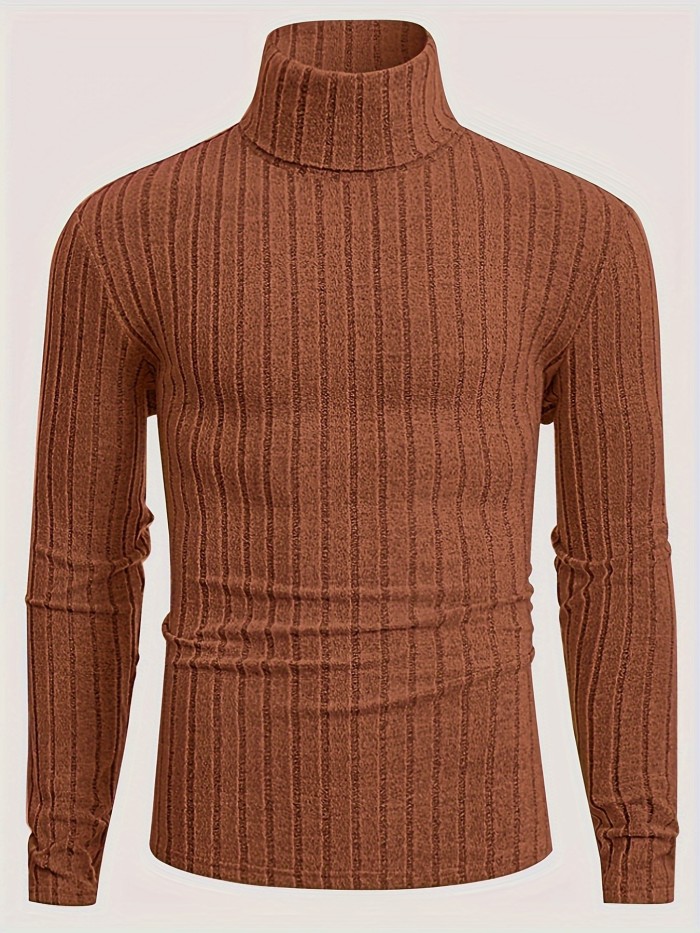 Stylish Men's Knitted Pullover Sweater - Casual Breathable Long Sleeve Turtle Neck for Spring and Fall