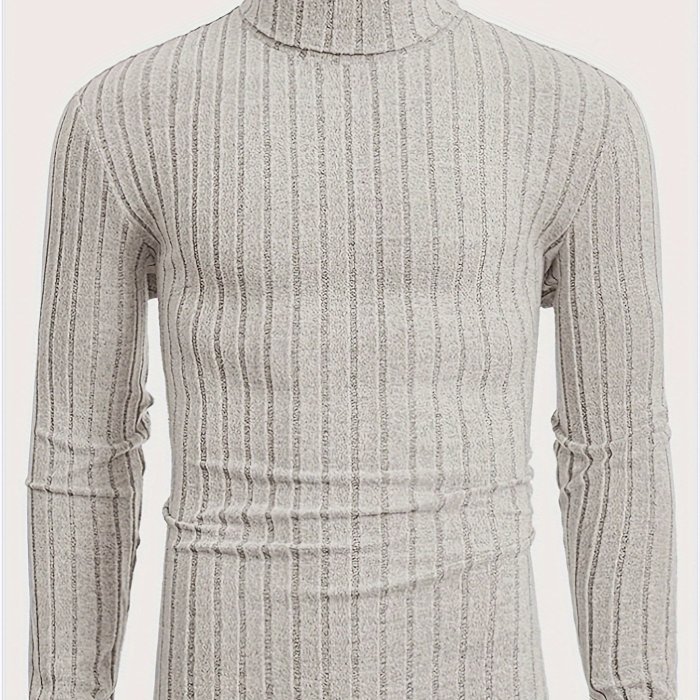 Stylish Men's Knitted Pullover Sweater - Casual Breathable Long Sleeve Turtle Neck for Spring and Fall