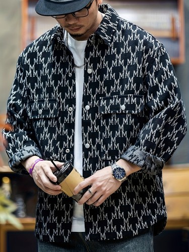 Mens Fashionable Graphic Print Jacket - Stylish & Comfortable Lapel Button Up Coat - Ideal for Spring & Fall - Versatile Long Sleeve Wear