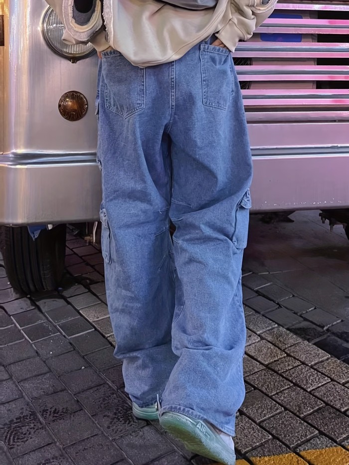 Mens Fashion-Forward Wide Leg Pants - Stylish Multi Pocket Design, Loose Fit for Comfort, Durable Outdoor Wear, Work to K-pop Style