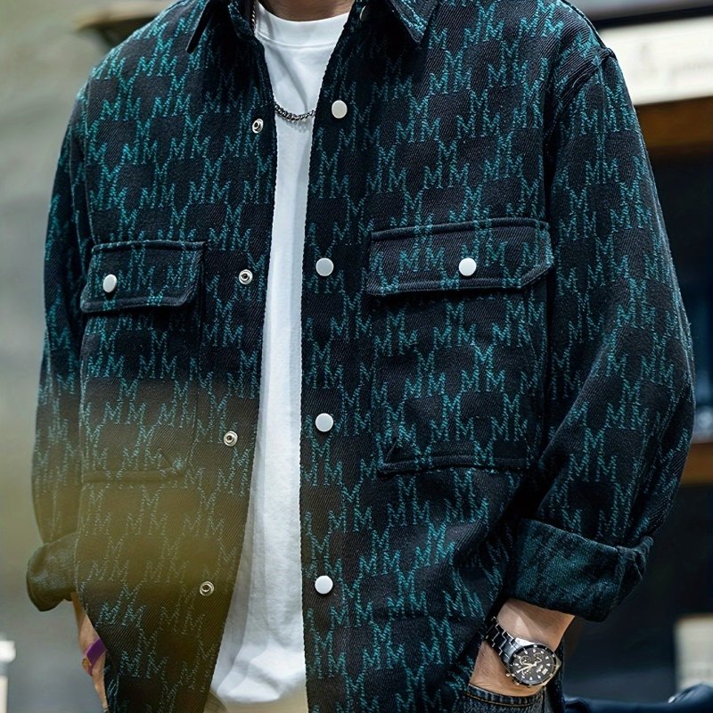 Mens Fashionable Graphic Print Jacket - Stylish & Comfortable Lapel Button Up Coat - Ideal for Spring & Fall - Versatile Long Sleeve Wear