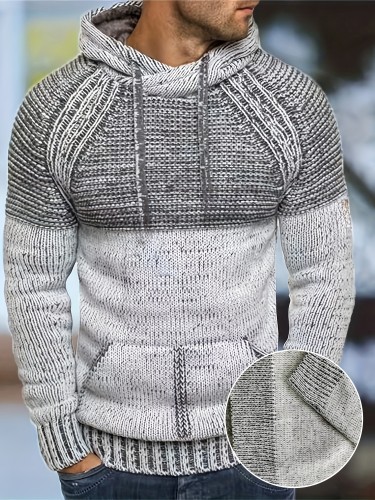 Vibrant Color Block Knit Sweater Hoodie for Men - Soft, Retro, Casual, Pullover Design with Hood - Perfect for Winter, Fall, and as Gifts