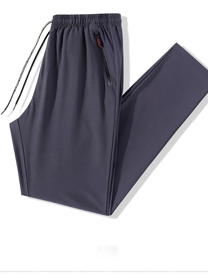 Mens Ultra-Lightweight Quick-Dry Sports Pants - Breathable, Four-Way Stretch, Pocketed, Regular Fit, Solid Color, Summer Gym Fitness Workout Essentials
