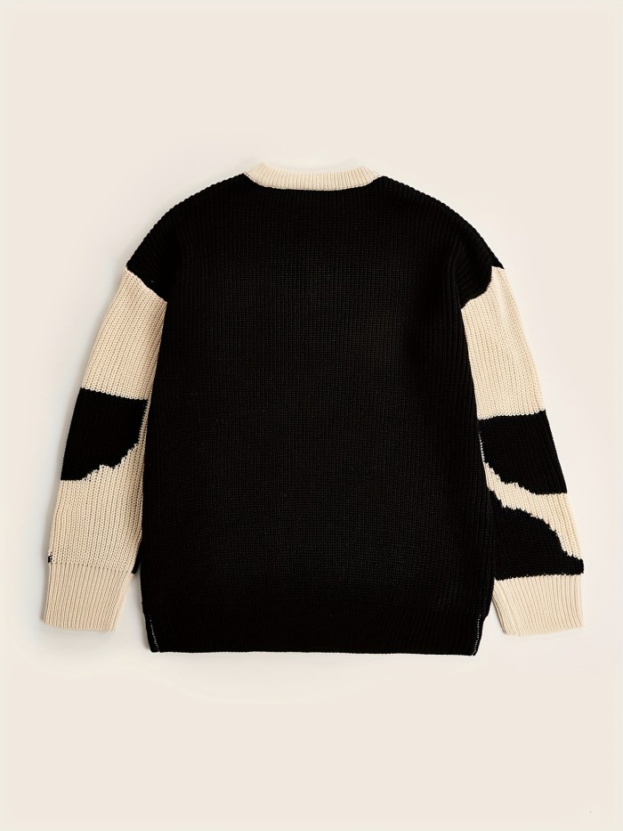 Mens Cable Knit Color Block Wave Sweater - Cozy & Fashionable Fall Winter Pullover - Comfortable Stretch Crew Neck for Versatile Style