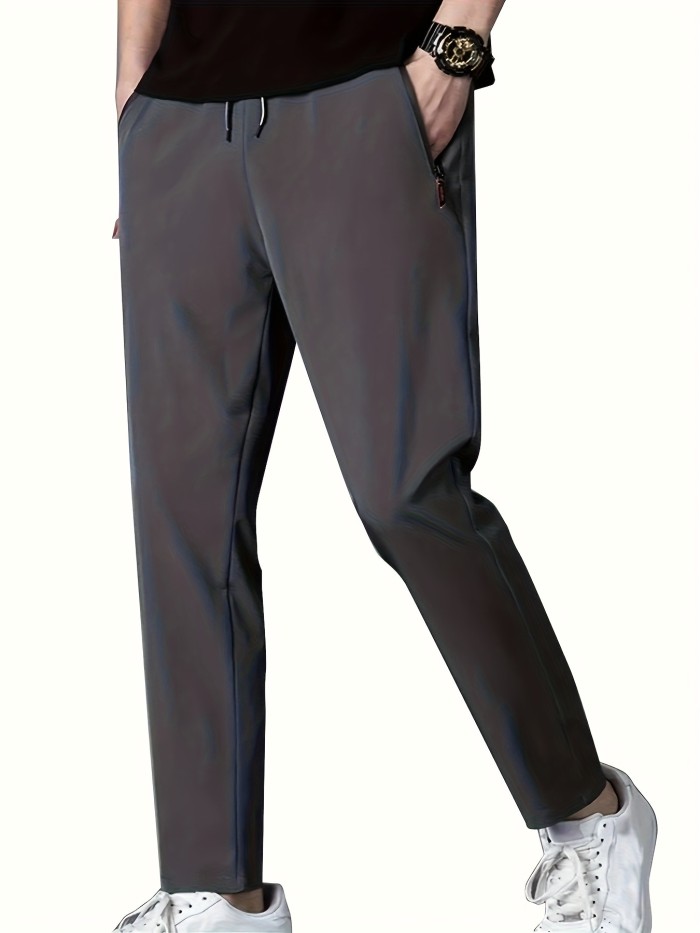 Mens Ultra-Lightweight Quick-Dry Sports Pants - Breathable, Four-Way Stretch, Pocketed, Regular Fit, Solid Color, Summer Gym Fitness Workout Essentials