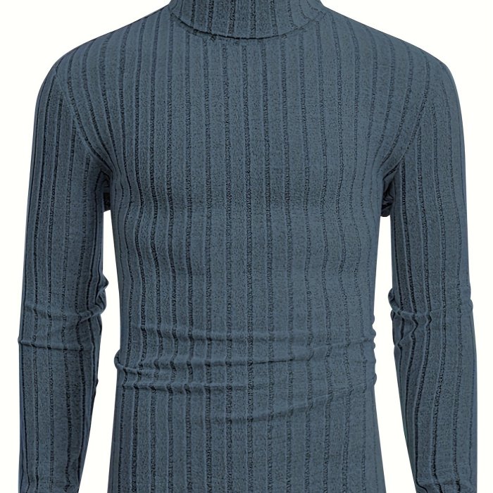 Stylish Men's Knitted Pullover Sweater - Casual Breathable Long Sleeve Turtle Neck for Spring and Fall