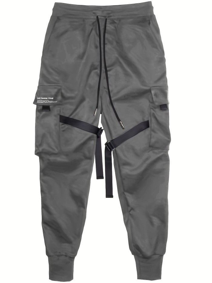 Mens Versatile Black Cargo Pants - Relaxed Fit with Multiple Pockets - Comfortable Streetwear for Casual and Outdoor Wear