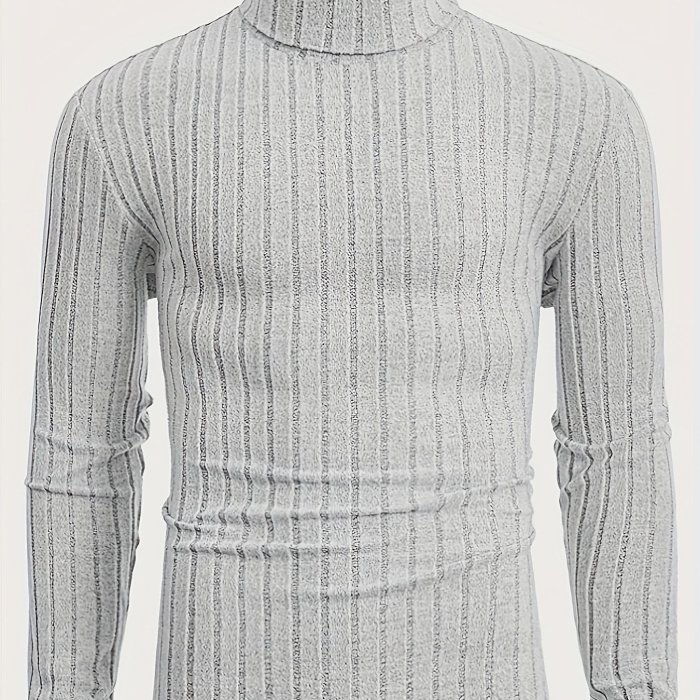 Stylish Men's Knitted Pullover Sweater - Casual Breathable Long Sleeve Turtle Neck for Spring and Fall