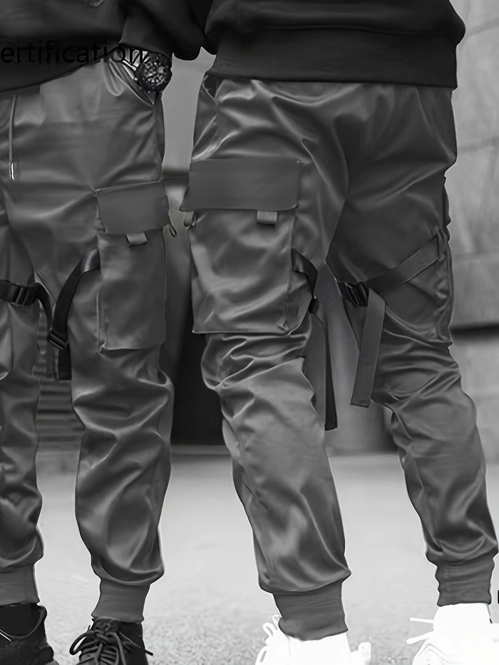 Mens Versatile Black Cargo Pants - Relaxed Fit with Multiple Pockets - Comfortable Streetwear for Casual and Outdoor Wear