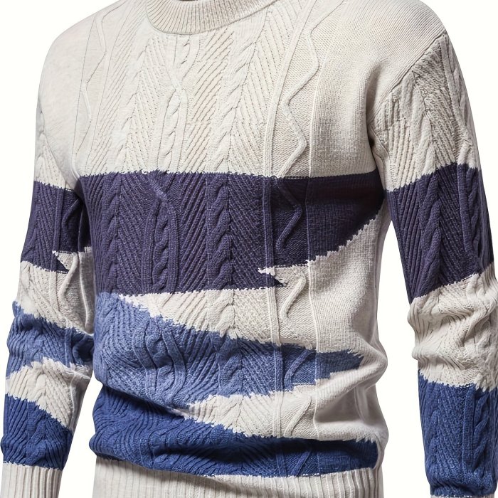 Stylish Solid Knit Pullover Sweater - Men's Casual Mid-Stretch Breathable Long Sleeve Crew Neck Top for City Walk, Street Hanging, Outdoor Activities - Soft, Comfortable, and Versatile