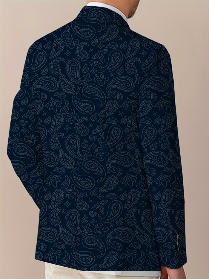 Men's Slim Fit Fashion Long Sleeves Blazer With Cartoon Pattern Print, Casual Four Seasons Suit Jacket With Notch Lapel