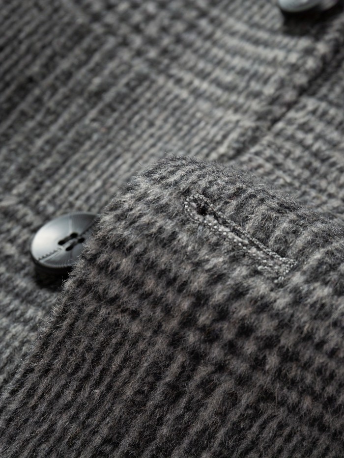 Men's Casual Plaid Blazer - Wool-Blend, Long Sleeve, Lapel Collar with Pockets for Fall\u002FWinter