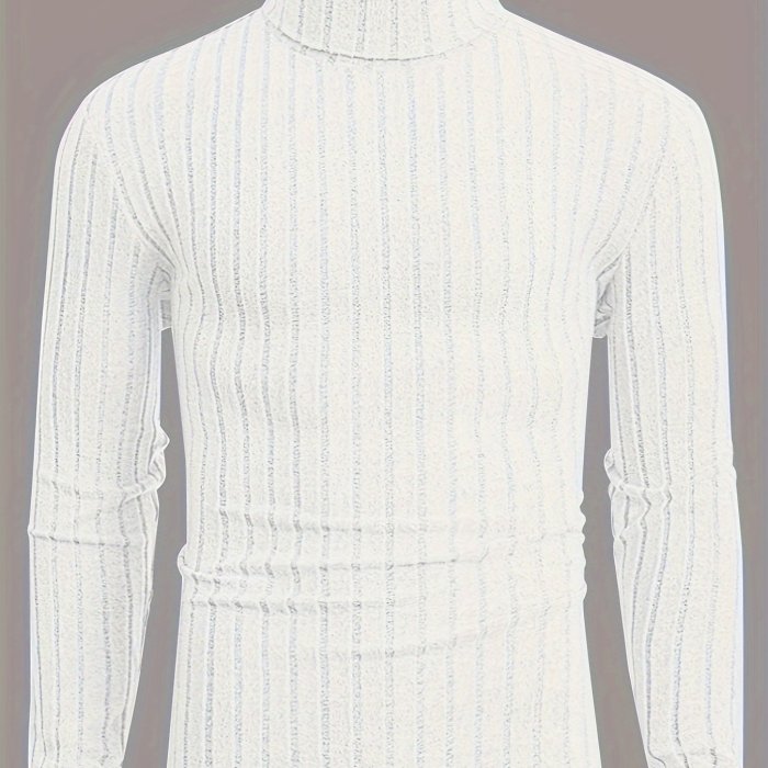 Stylish Men's Knitted Pullover Sweater - Casual Breathable Long Sleeve Turtle Neck for Spring and Fall