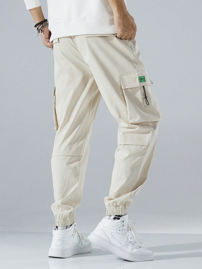Men's Fashion White Casual Work Pant, Polyester, Regular Length, No Stretch, Letter Pattern, Pocket Detail, Adult Fit, Woven Fabric