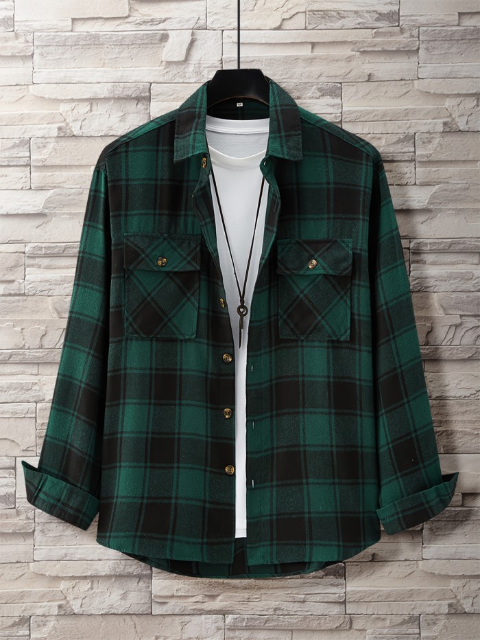 Stylish Tribal Geometry Shirt - Button-Down Shirts with Chest Pocket, Casual Lapel, Long Sleeve, Fall Winter Outdoor Wear, Perfect for Men's Casual Daily Life and Outdoor Activities