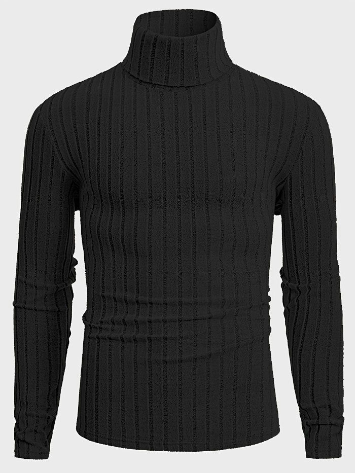 Stylish Men's Knitted Pullover Sweater - Casual Breathable Long Sleeve Turtle Neck for Spring and Fall