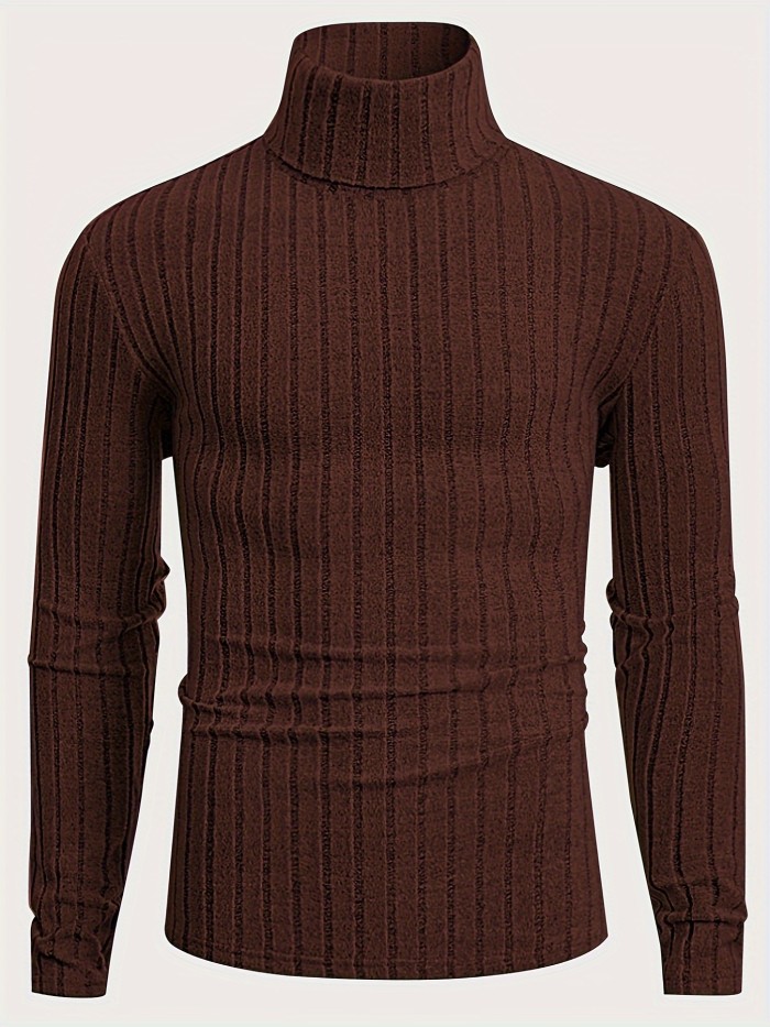 Stylish Men's Knitted Pullover Sweater - Casual Breathable Long Sleeve Turtle Neck for Spring and Fall