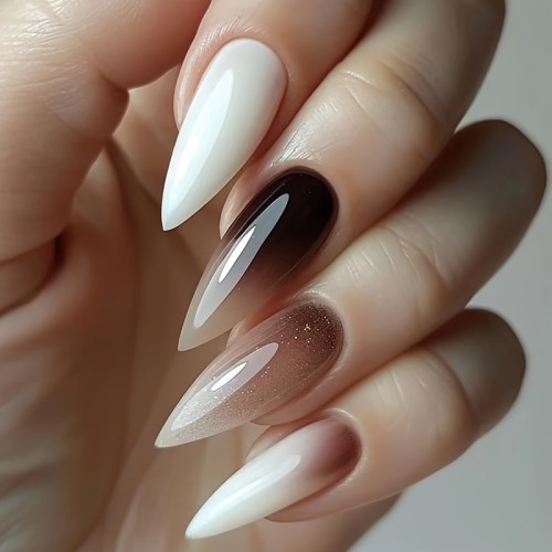 24pcs Chic Gradient Press-On Nails Set - Long Almond Shape, Glossy Finish, Mixed Colors - Perfect for Hands & Feet Care