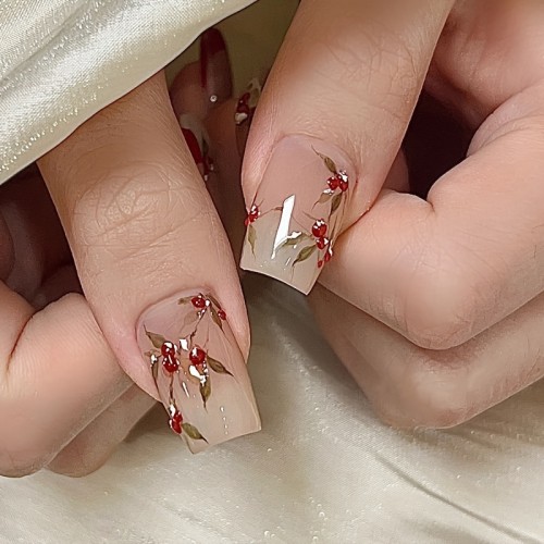 New Popular Chinese Style National Style Acacia Red Bean Wearable Armor New High-end Pure Desire Nail Art Nail Stickers
