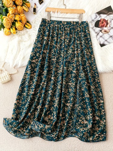 Flirty Floral Print Elastic Waist Skirt - Casual A-line Style for Spring & Summer - Comfortable, Versatile, and Trendy Womens Fashion