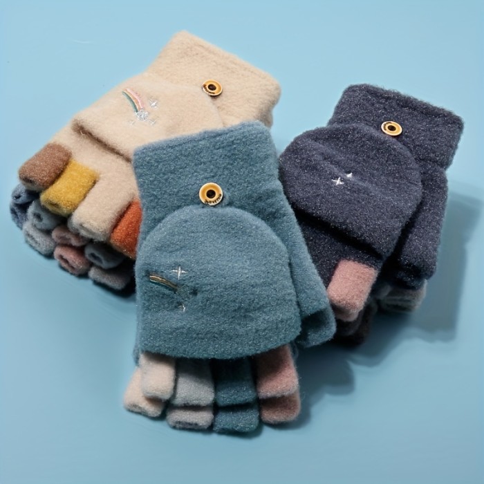 1pc Women's Flip Gloves - Casual Half Finger with Cover, Fashionable Rainbow Stripes, Knitted Acrylic Material, Hand Washable, Pull-On Closure, Ideal for Outdoor Activities \u002F Driving \u002F Cycling, Perfect Gift for Halloween\u002FChristmas\u002FValentine's Day