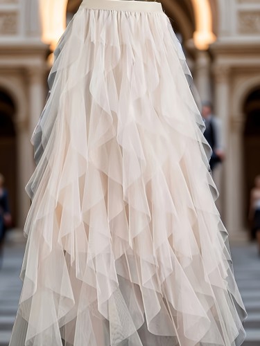 Fluffy Mesh Tutu Skirt - Fashionable Casual Style - Rich Solid Colors - Comfortable Elastic Waistband - Romantic Tiered Layers - Perfect for Womens Everyday Wear