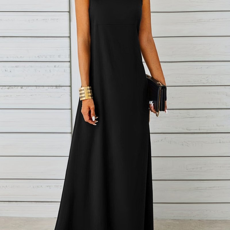 Long Sleeveless Maxi Fit and Flare Tank Dress - Soft High Elasticity Polyester Fabric, Crew Neck, Solid Color, Casual Everyday Wear for Women - All-Season Comfortable Knit Fabric Clothing