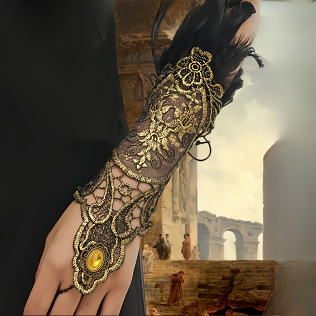 Vintage-Inspired Fingerless Gloves - Gothic Style Accessories with Lace Trim, Faux Feather Embellishments, Soft Faux Fur Cuff, and Warm Winter Touch