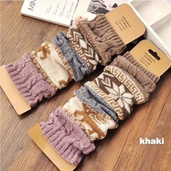 1 Pair of Cozy Fawn Snowflake Twist Knee High Knitted Socks - Warm Leg Warmers, Wool Stacking Socks, Comfortable Foot Covers, Perfect Gifts for Girlfriend Women - Autumn and Winter Season Essentials