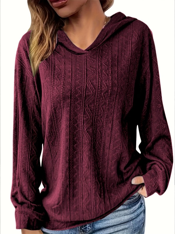 1 Piece Soft Textured Long Sleeve Pullover Hooded Sweater for Women - Ultimate Comfort, Effortless Casual Style, Perfect for Fall Season