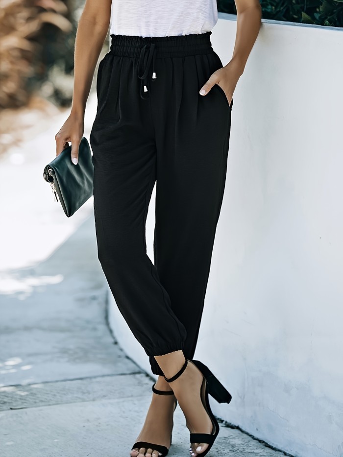 Women's Soft Casual Loose Drawstring Elastic High Waisted Joggers Pants with Pockets