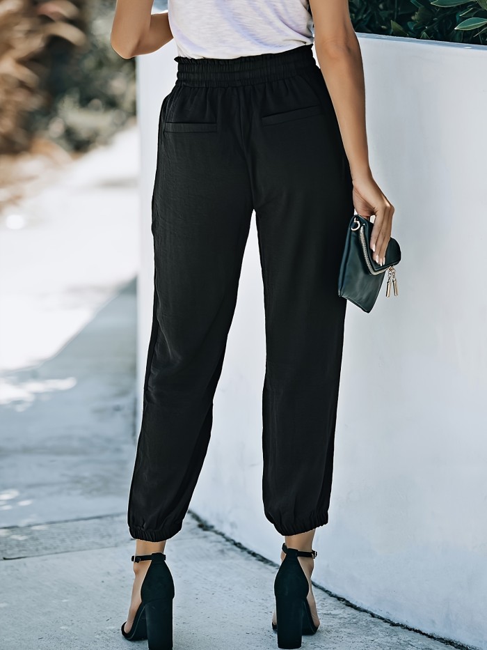 Women's Soft Casual Loose Drawstring Elastic High Waisted Joggers Pants with Pockets